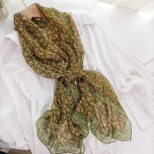 Silk Scarf Woman Spring Summer Mother Day Gift Light Soft Scarves Long Small Wraps Floral Chiffon Sunscreen Shawl