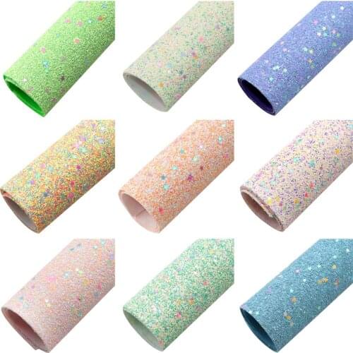 Shimmer Chunky Glitter Faux Leather Sheets Sequins Solid Color Synthetic Leather Fabric 20x33cm for DIY Earrings Hair Bows