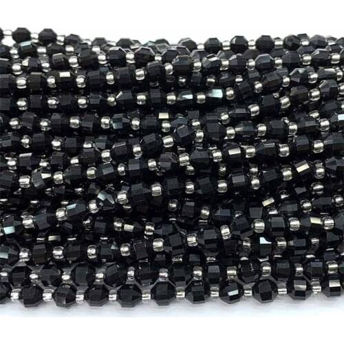 Veemake Black Tourmaline DIY Necklace Bracelets Earrings Hard Cut Faceted Sharp Energy Column Beads Jewelry Gemstone 06623