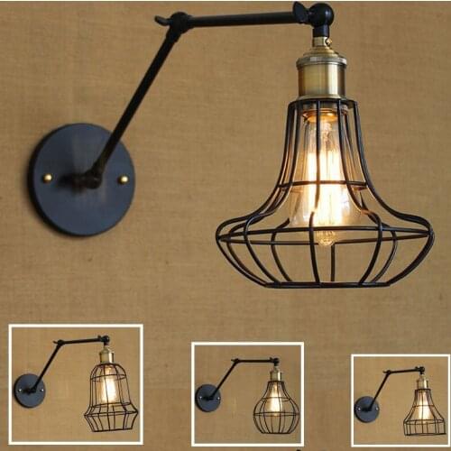Vintage Wall Lamps Living Room Bedroom Balcony Loft Bed Indoor Lighting E27 Lamp Base Iron Lampshade Elongation Wall Mount Light