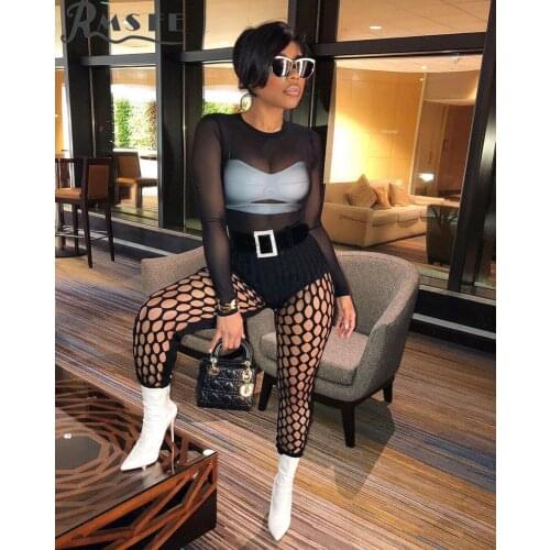 RMSFE 2021 Womens Clothing European And American Temperament Commute Sexy Mesh Pants Solid Color Pants