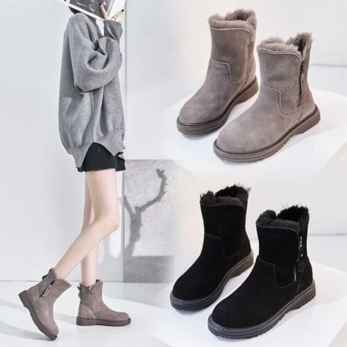 Genuine Leather Women Boots Winter Warm Snow Boots Faux Fur Winter Shoes Platform Flat Fashion Casual Ankle Boots Zip New 2021