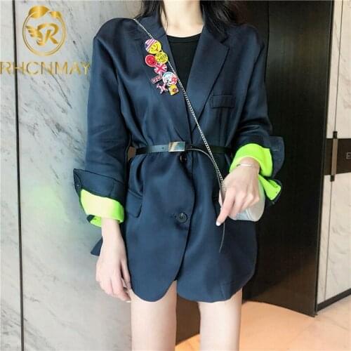 2020 New Spring Runway Fashion Notched Casual Loose Long Sleeve Blazers Coat Women Elegant Womens Suit Free brooch and Belt