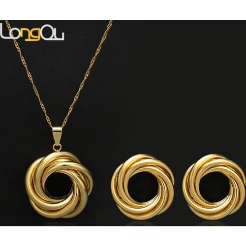 Collar necklace and Earring jewellery set women fashion Stainless Steel Gold Pendant Necklace Send ..No fading, high quality