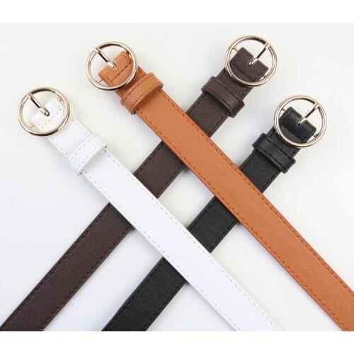 Female The New Classic Retro Fashion All-match Leather Belt Light Body Paint Round Buckle Belt Simple Circle Pin Buckles