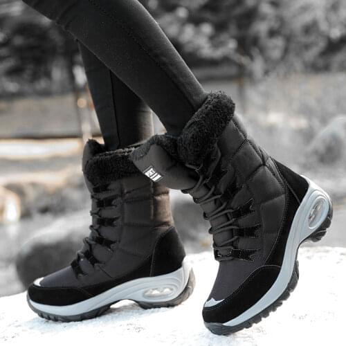 2021 New Winter Women Boots High Quality Keep Warm Mid-Calf Snow Boots Women Lace-up Comfortable Ladies Chunky Boots Platform