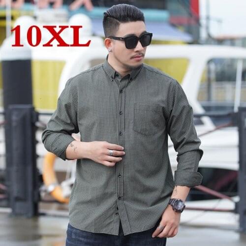 10XL 9X Men Plaid Shirt 100% Cotton 2020 Spring Autumn Casual Long Sleeve Shirt Soft Comfort Slim Fit Styles Brand Man Plus Size