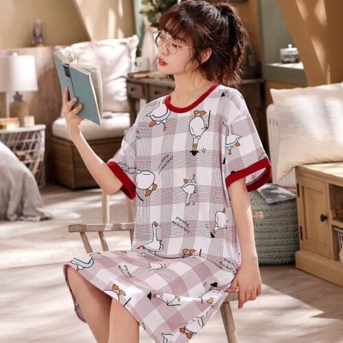 2021 New Nightdress Women Summer Cotton Short-Sleeved Nightgowns Sleepshirts Long Dresses Cartoon Pajamas Plus Size 3XL Homewear