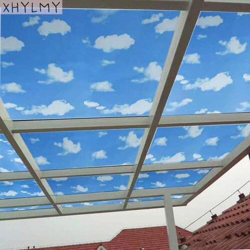 45x200cm Blue Sky Decorative Film White Cloud Window Sticker UV Bloking Balcony Roof Shading Glass Vinyl Self Adhesive Film