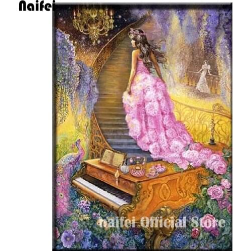 Diamond Painting Fantasy Princess And Piano 5D DIY Diamond Embroidery Peacock Mosaic Full Square Round Drill Kits Decor Art