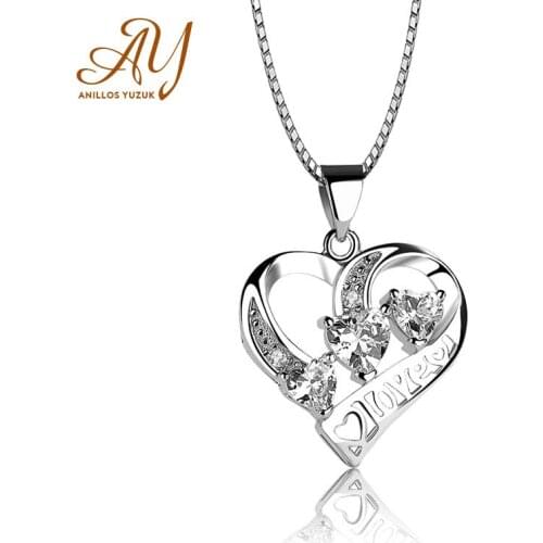 Anillos Yuzuk Hot Heart Shape 925 Sterling Silver Necklaces For Women Jewelry Cubic Zircon Pendant Necklace Valentines Day Gift