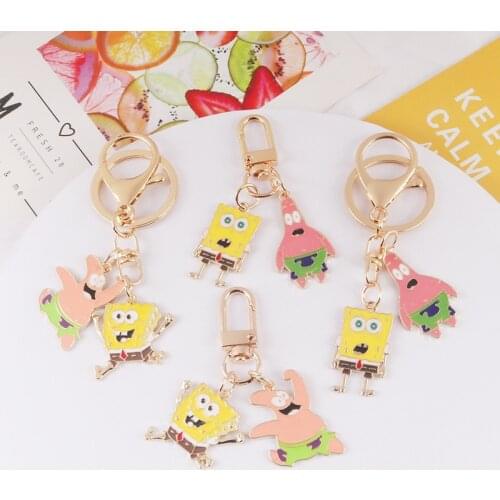 Fashion Couple Friend Childhood Anime Cartoon Character Gift Lovely Sponge Starfish Baby Bag Mobile Car Key Chain Pendant K20040