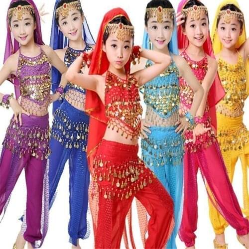 2017 New Handmade Children Belly Dance Costumes Kids Belly Dancing Girls Bollywood Indian Performance Cloth Whole Set 6 Colors