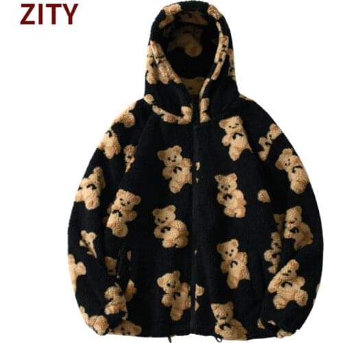 Cartoon Bear Fleece Hooded Jackets Women Casual Oversized Hoodie Female Zip Up Sweatshirt Teddy Coat Warm Hoodies Couple Clothes