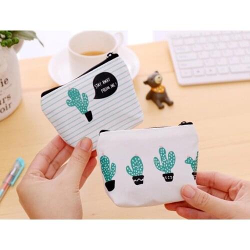 Hawaii Theme Party Gift Canvas Coin Purse Cactus Print Pouch zipper pocket children kids cartoon wallet candy bag