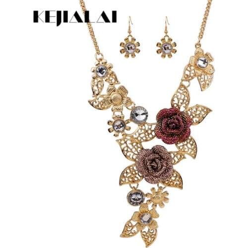KEJIALAI 2018 New Fashion Bridal Jewelry Sets Gold-Color Fairy Necklace Jewelry Sets Women Parure Bijoux Femme QD-TL9095