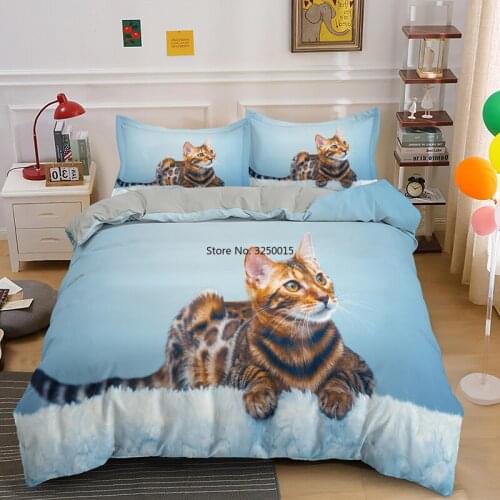 Kawaii Animal Photographic Print Duvet Quilt Cover 3D Lovely Cat for Children Luxury Bedding Set with 1/2pcs Pillowcases