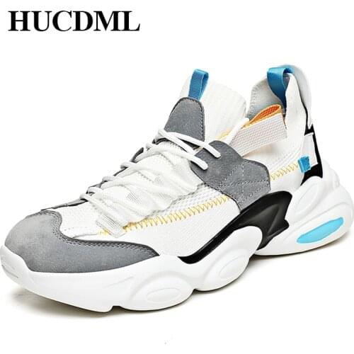HUCDML Men Casual Shoes White Sports Man Footwear Breathable Mesh Zapatillas Hombre Thick Bottom Sneakers Support Dropshipping