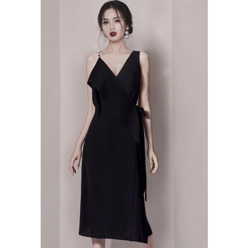 Summer V Neck Solid Fashion Pink Mid-Length Women Party Dress Simple Sheath Burgundy Beading Sleeveless Backless Office Dress