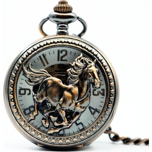 Clamshell Mechanical Man Pocket Watch Horse Gallop Women Gift Table Rome Classic Manual Hanging Table