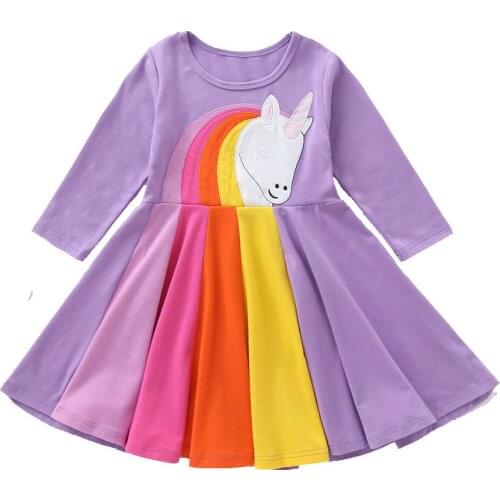Cute Infant Toddler Girls Dress Fall Cotton Long Sleeve Rainbow princess costume Purple Dress Fashion Children unicorn Dress