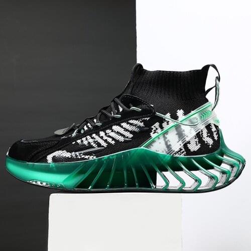 New Good Quality Green Shoes Men Blade Cushioning Mens Running Sneakers Trainers Non-slip High Top Men Sock Shoes Big Size 46