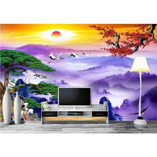 3d room wallpaper custom mural non-woven wall sticker 3 d Pine crane live landscape painting photo 3d wall murals wallpaper