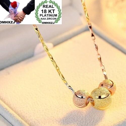 OMHXZJ Wholesale European Fashion Woman Girl Party Wedding Gift Solid Beads 18KT Yellow Gold Rose Gold Pendant Necklace NA117