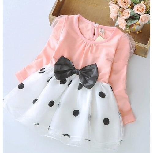 Autumn Baby Dress Long Sleeve Infant Dress Toddler Girls Princess Dresses Polka Dot Bow Fashion Baby Girls Clothing 1-5Y