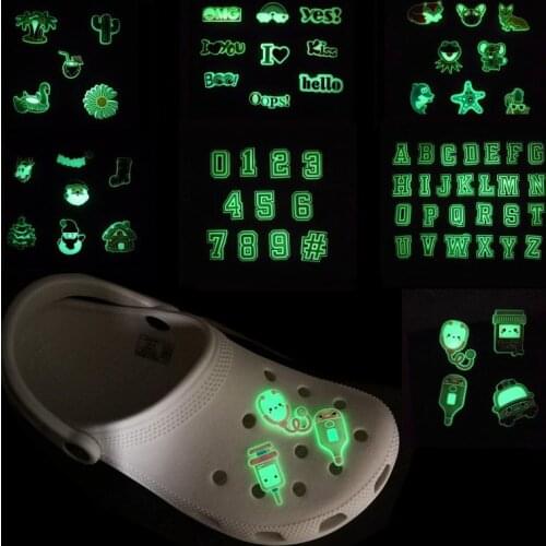 5-26pcs Luminous PVC Shoe Charms Medical Accessories Animal Dog Letters Glowing Ornaments Fluorescence Decorations Kids Gift