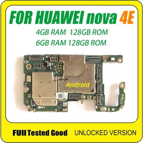 Unlocked 128GB For HUAWEI NOVA 4E Motherboard,Global version Logic Board 4GB 6GB RAM For HUAWEI NOVA 4E Motherboard Unlocked