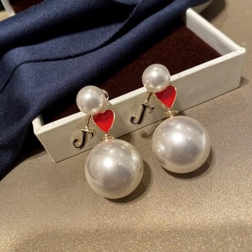 Red pearl earrings letters red heart earrings vintage earrings size pearl heart earrings girl