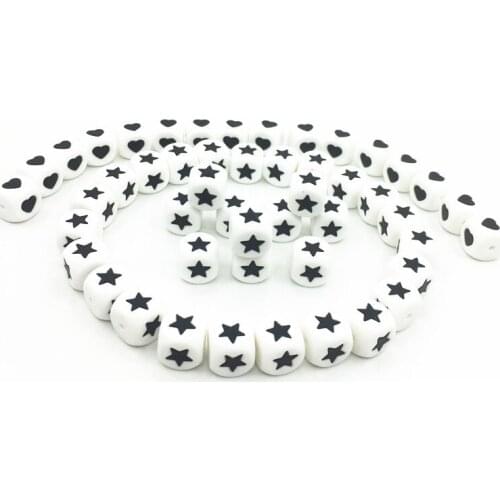 100pc Diy 12mm heart Silicone Teething Loose Beads Bpa Free Food Grade Silicone star Bead For Baby Teether Necklace And Pacifier