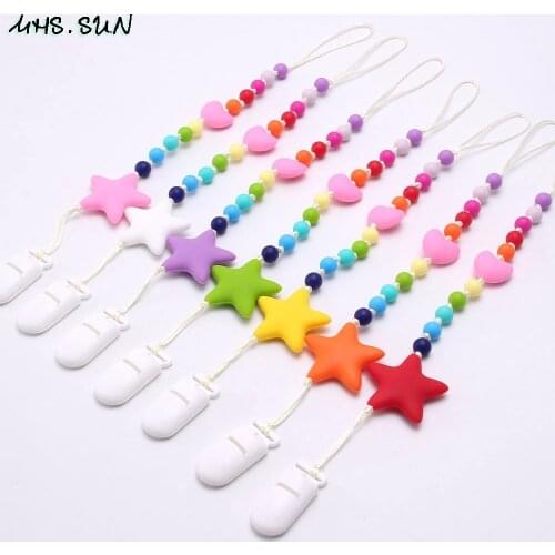 MHS.SUN Baby Silicone Pacifier Clip Chain Nursing Teething Chew Star Chain Soother Dummy Clip Food Grade Infant Jewelry BPA Free