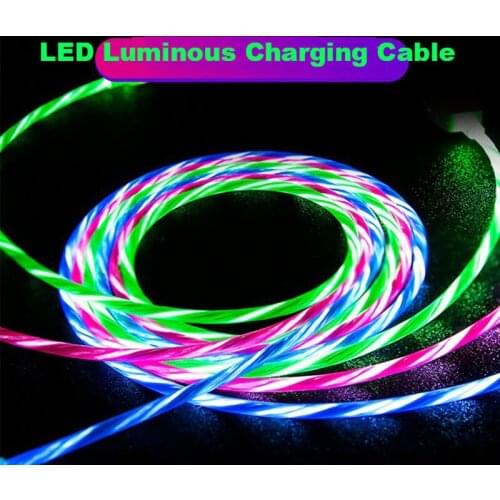 LED Luminous Flowing Micro USB Type C Charging Cable For samsung a50 s10 s20 note 9 redmi 9 8 7 honor 20 x10 9x meizu 17th Cabel