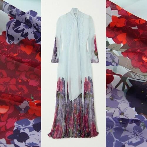 Thin chiffon polyester fabric cloth meter material printed shirt dress sewing diy handmade shirt scarf fabric alibaba express