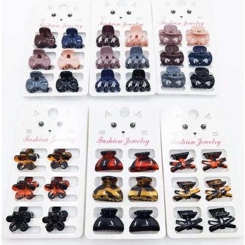 6PCS/Set Plastic Small Hair Crab Claw Women Girl Leopard Bow Cute Mini Clamp Clips Hairpin Barrettes Basic Hair Accessories
