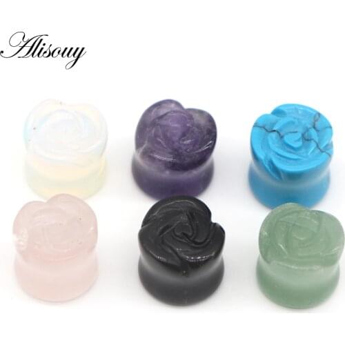 Alisouy 2pcs gauges 6-16mm Natural Stone Ear Plug Flesh Ear Stretchers Plugs and Tunnels Ear Expander Piercing Body Jewelry