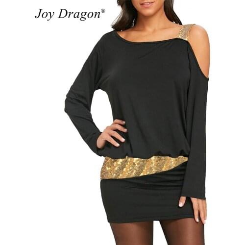 Women Fashion Clothes Moda Feminina Vestidos Casual Mujer Vestido Manga Larga Sukienka Cekiny Seksi Elbise One Shoulder Dresses