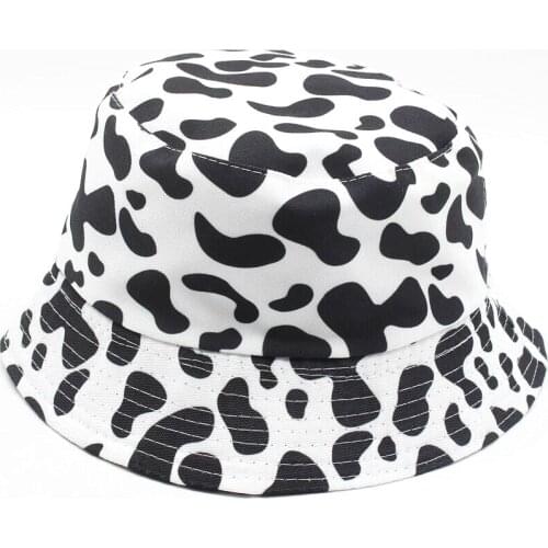Women Spotty Dog Printed Fisherman Hat Ladies Sun Protective Hats Girls Animal Printing Hats Summer Cotton Cow Print Bucket Hat