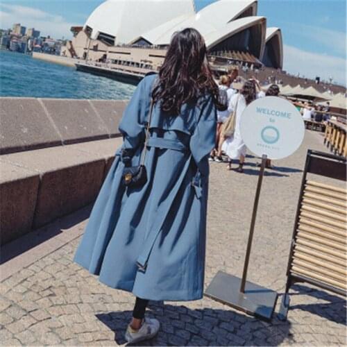 Abrigos Spring Autumn 2019Korean Fashion Double Breasted Mid-long Trench Coat Mujer Loose Belt large size Windbreak Outwear 644
