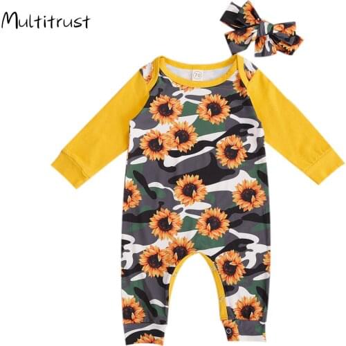0-2Y Camouflage Infant Baby Girl Rompers Autumn New Long Sleeve Sunflower Print Jumpsuit Playsuit Outfits Cotton Clothes