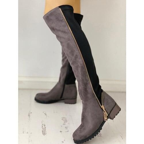 Winter Shoes Woman Platform Knee High Snow Boots Contrast Color Zipper Design Boots