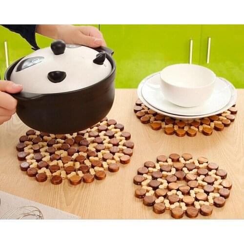 1PC Hollow Bamboo Kitchen Utensils Pot Coffee Cup Thickened Circular Bowl Table Mat Drink Coaster Placemat Round Shape ELB 257