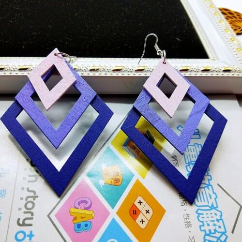 2021 Korean fashion creative elegant woody earring lady modern simple hyperbole colorful rhomboid crochet earrings for OL