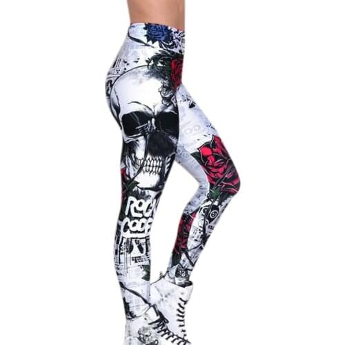 25# Women Fashion Skull Printed Leggings Skinny Slim High Waist Sweatpants Leggings Hip Lift Pants Workout Clothes For Women