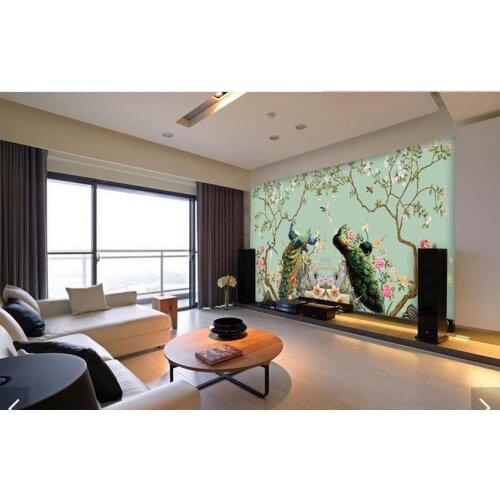 3d wallpaper custom 3d wall murals wallpaper Figure setting wall painting of flowers and peacock 3d living room photo wallpaper