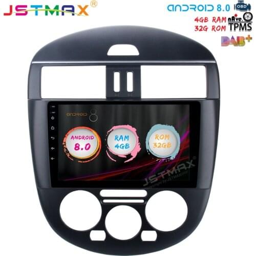 JSTMAX 9" Android 8.0 Car GPS Radio Player for Nissan Tiida ( Manual AC )2011 2012 2013 2014 with Octa Core 4GB+32GB Stereo DAB