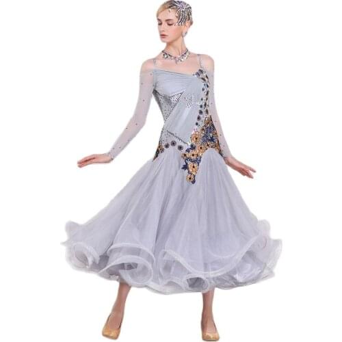 B-16256 Standard Ballroom Dresses Women Lycra Long Sleeve Waltz Dancing Costume Adult Waltz Ballroom Competition Dance Dress