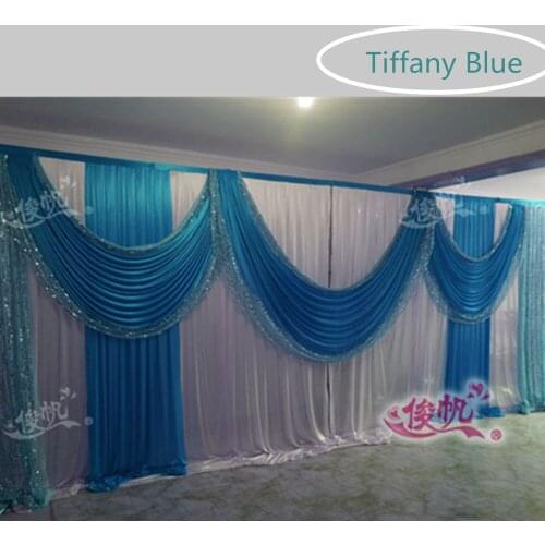 Shiny Sequies 3X6M(10ftX20ft) Wedding Backdrop Curatin Pleated Blue Swags Stage Backdroung Curtain For Wedding Deaoration